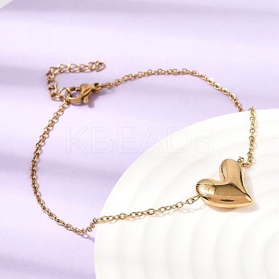 304 Stainless Steel Heart Pendant Necklaces & Bracelets & Stud Earrings Sets SJEW-P008-01G-1