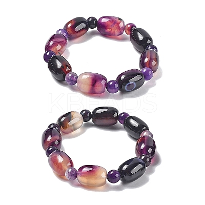 Natural Blue Lace Agate Bead Stretch Bracelets G-P570-01B-1