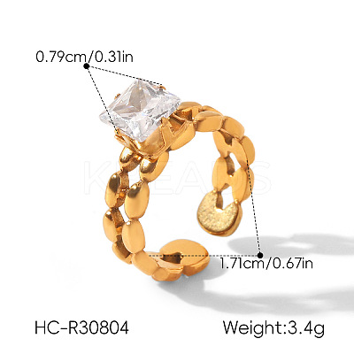 304 Stainless Steel Pave Clear Cubic Zirconia Cuff Open Rings for Women WG46FF3-06-1