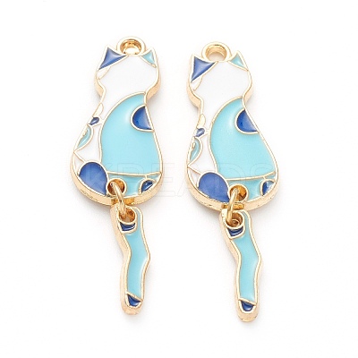 Cat Shape Alloy Enamel Pendants & Dangle Earring Making Kits ENAM-M044-21LG-B-1