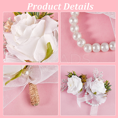 2Pcs 2 Style Silk Cloth Imitation Flower Boutonniere & Wrist Corsage AJEW-CP0005-81-1
