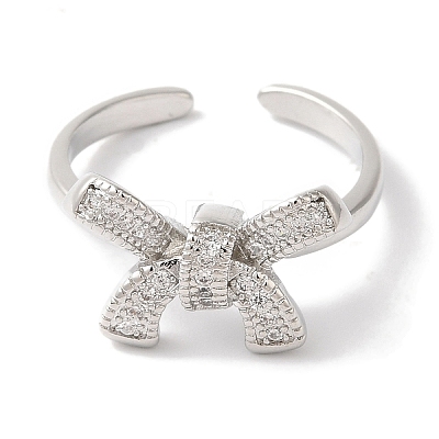 Bowknot Brass Micro Pave Clear Cubic Zirconia Open Cuff Rings for Women LS-RJEW-C098-08P-1