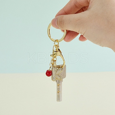 Brass Micro Pave Clear Cubic Zirconia Letter Pendant Keychain KEYC-SW00015-K-1