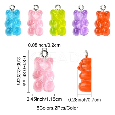 10Pcs 5 Colors Transparent Resin Pendants CRES-YW0001-35A-1