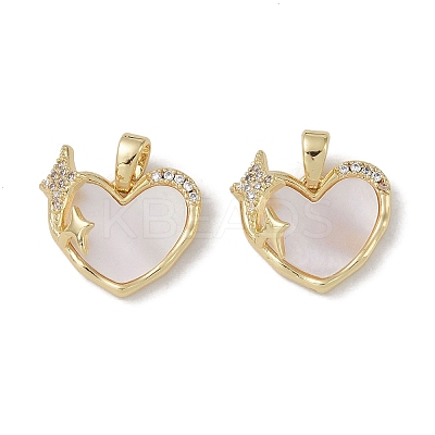 Brass & Shell & Clear Cubic Zirconia Charms KK-G497-16G-1