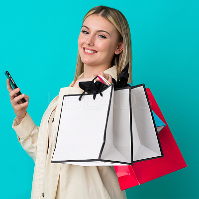 Paper Gift Handle Bags with Silk Ribbon ABAG-WH0044-56-1