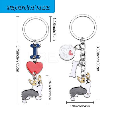 WEWAYSMILE 2 pcs Dog Keychain Car Keychain Pet Pendant Key-Ring Lovely Dog Key-ring Portable Metal Keychain Gift for Pet Lover Birthday Puppy Theme Party Supplies (Brownish Corgi) JX792A-1