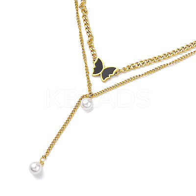 Ion Plating(IP) 304 Stainless Steel Curb Chains Double Layer Necklaces NJEW-M199-14G-1