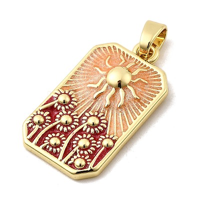Rectangle with Sun Brass Pendants KK-C134-35G-1