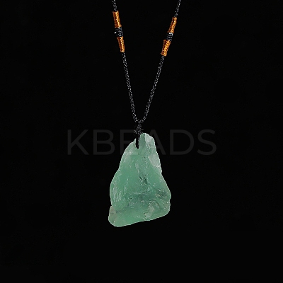 Natural Raw Green Fluorite Nugget Pendant Necklaces PW-WG79580-02-1