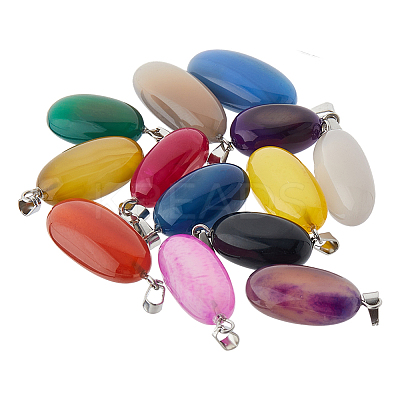 20Pcs 10 Colors Natural Agate Dyed Pendants G-FH0002-43-1