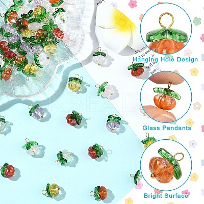 10Pcs Pumpkin Glass Pendants PALLOY-YW00139-01-1
