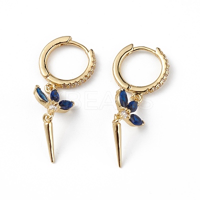Cubic Zirconia Flower Dangle Hoop Earrings EJEW-L234-091G-1