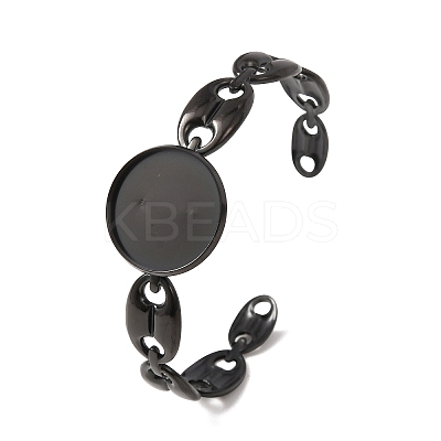 304 Stainless Steel Coffee Bean Chain Cuff Bracelet Blanks with Flat Round Bezel Settings SA-CBA4160-02C-EB-1