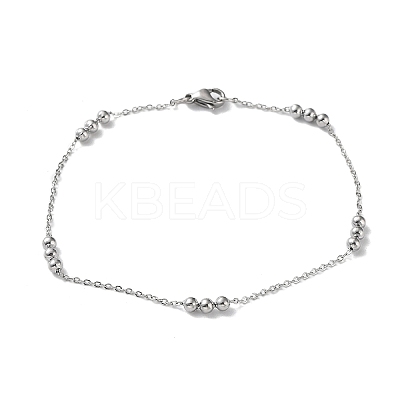 Non-Tarnish 304 Stainless Steel Round Beaded Link Chain Bracelets for Women LS-BJEW-D033-01P-1