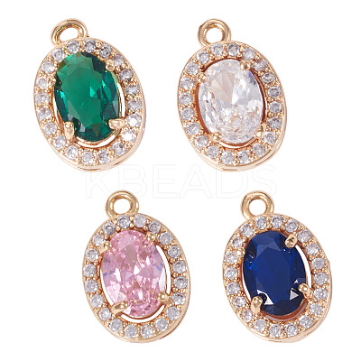 4Pcs 4 Colors Brass Micro Pave Cubic Zirconia Pendants KK-TA0002-58-1