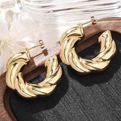 Twist C-Shaped 304 Stainless Steel Stud Earrings for Women LS-EJEW-A125-04G-1