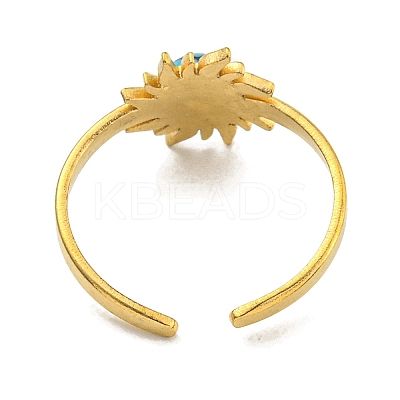 Ion Plating(IP) 304 Stainless Steel Synthetic Turquoise Cuff Rings G-Z056-01G-03-1