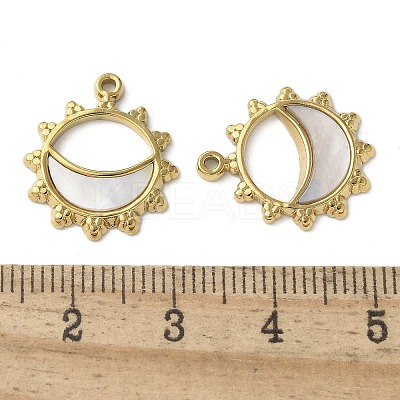 Flower with Lune 304 Stainless Steel Natural Paua Shell/White Shell Pendants Ion Plating(IP) STAS-U037-11G-01-1