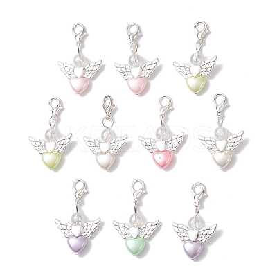Opaque Acrylic Heart Angel Pendant Decorations HJEW-JM04528-1