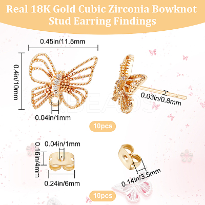 10Pcs Brass Cubic Zirconia Bowknot Stud Earring Findings KK-BBC0008-31-1