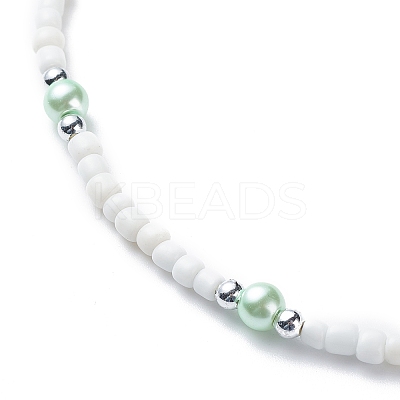 Plastic & Glass Pearl & Seed Beaded Bracelet and Necklace SJEW-JS01255-1