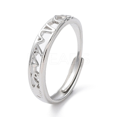 Non-Tarnish 304 Stainless Steel Hollow Heart Beat Adjustable Rings RJEW-D006-14P-1