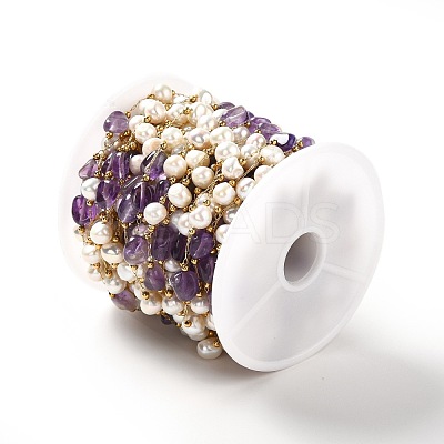 Natural Pearl & Amethyst Beaded Chains CHS-B002-01G-07-1