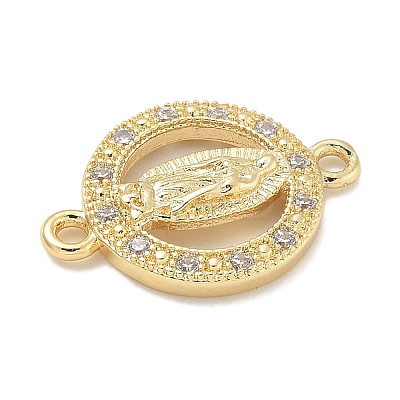 Rack Plating Brass Micro Pave Clear Cubic Zirconia Religion Virgin Mary Connector Charms KK-L224-094G-02-1