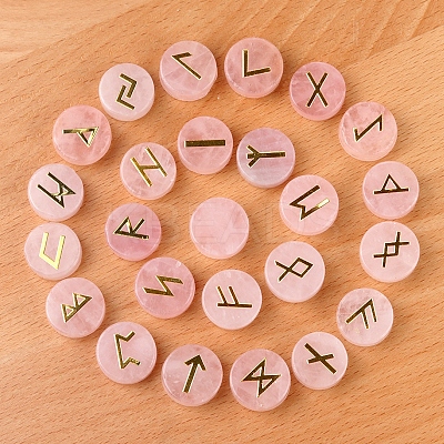 Tumbled Natural Rose Quartz with Carved Rune Words PW-WG60219-01-1