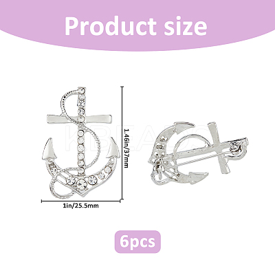 6Pcs Anchor Alloy Rhinestone Lapel Pins for Backpack Clothes JEWB-FH0002-73P-1
