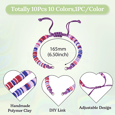 10Pcs 10 Colors Handmade Polymer Clay Adjustable Heishi Bracelet Making AJEW-TAC00053-1