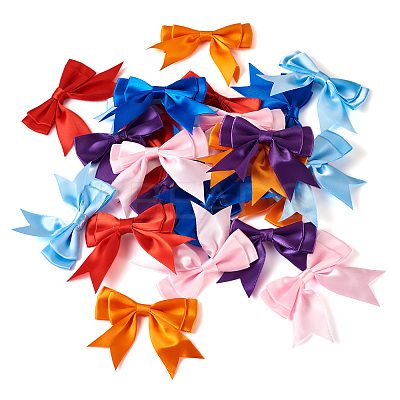 24Pcs 6 Colors Bowknot Handmade Polyester Ornament Accessories AJEW-TA0001-64-1