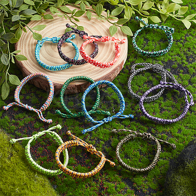 12Pcs 12 Colors Survival Polyester Cord String Bracelets for Hiking Camping Outdoor BJEW-UN0001-67-1