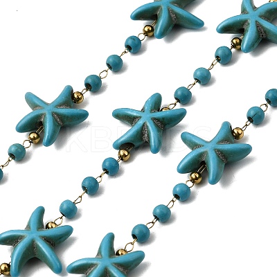 Handmade 304 Stainless Steel Synthetic Turquoise Starfish Link Chains CHS-L032-05G-02-1