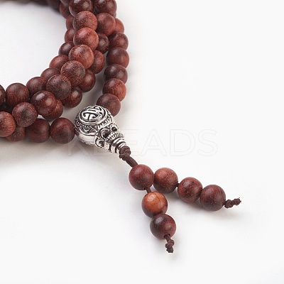 Four Loops Natural Sandalwood Beads Stretch Wrap Bracelets BJEW-JB03812-1