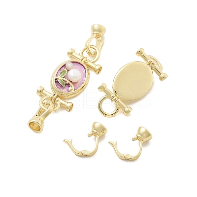 Brass Natural Pearl Fold Over Clasps KK-U059-21G-1