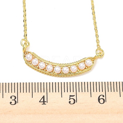 Brass with ABS Plastic Imitation Pearl Pea Pod Pendant Necklaces NJEW-P347-01G-1