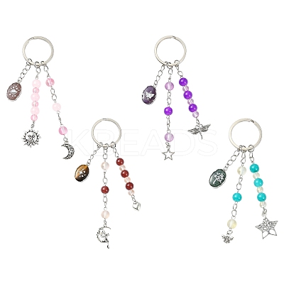 Glass & Alloy & Natural Amethyst Keychain KEYC-YW00146-01-1