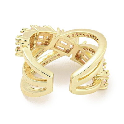 Brass Micro Pave Cubic Zirconia Cuff Open Rings RJEW-I103-019G-1
