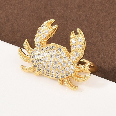 Brass Micro Pave Cubic Zirconia Cuff Rings RJEW-C145-01C-G-1