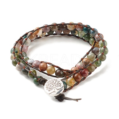 Natural Indian Agate Round Beads 2 Raw Wrap Bracelet BJEW-JB07169-04-1