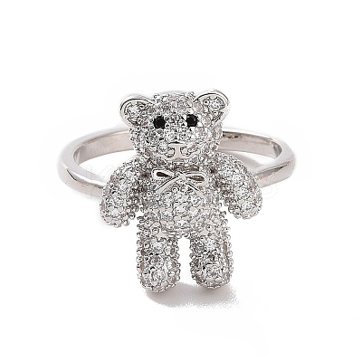 Cubic Zirconia Bear Open Cuff Ring RJEW-P083-01P-02-1