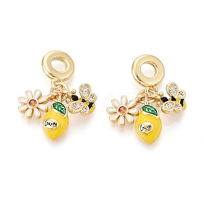 Brass Micro Pave Clear Cubic Zirconia and Enamel European Dangle Charms KK-T079-83G-1