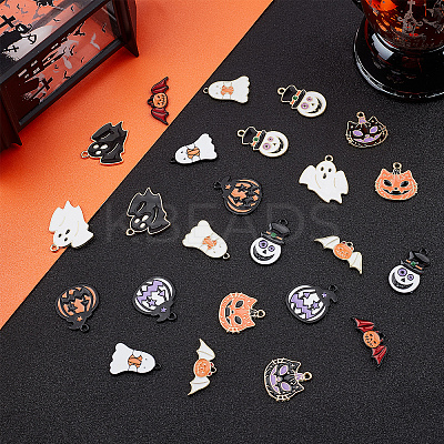 24Pcs 6 Style 2 Colors Alloy Enamel Pendants ENAM-PH0001-75-1