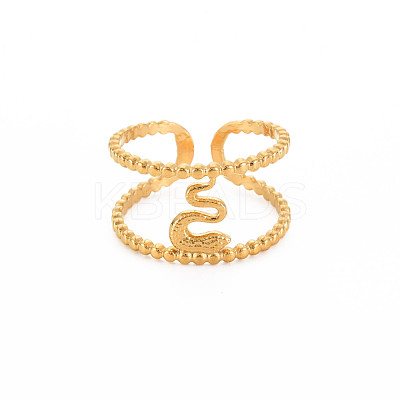 Ion Plating(IP) 304 Stainless Steel Snake Wide Open Cuff Ring for Women RJEW-S405-239G-1