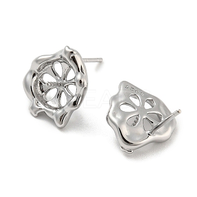 Rhodium Plated Flower 925 Sterling Silver Stud Earring Findings STER-Q192-17P-1