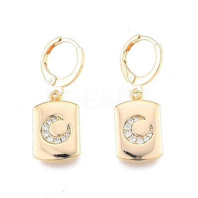 Clear Cubic Zirconia Rectangle with Moon Dangle Leverback Earrings EJEW-N012-72-1
