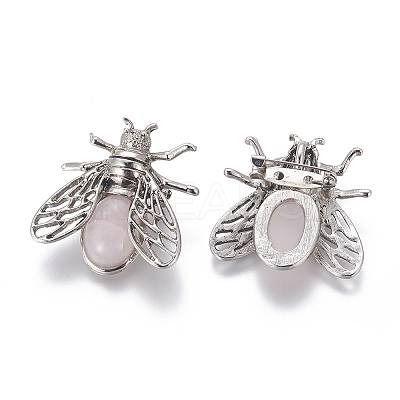Natural Rose Quartz Brooches G-A176-D09-1-1