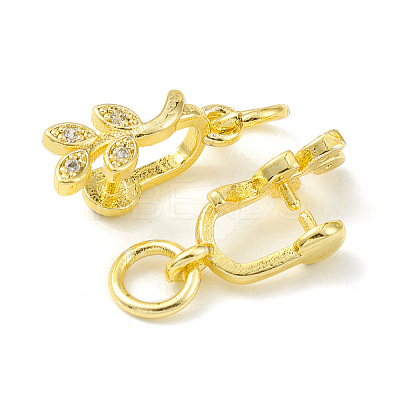 Rack Plating Brass Pave Cubic Zirconia Leaf Shape Ice Pick Pinch Bails KK-G464-07G-1